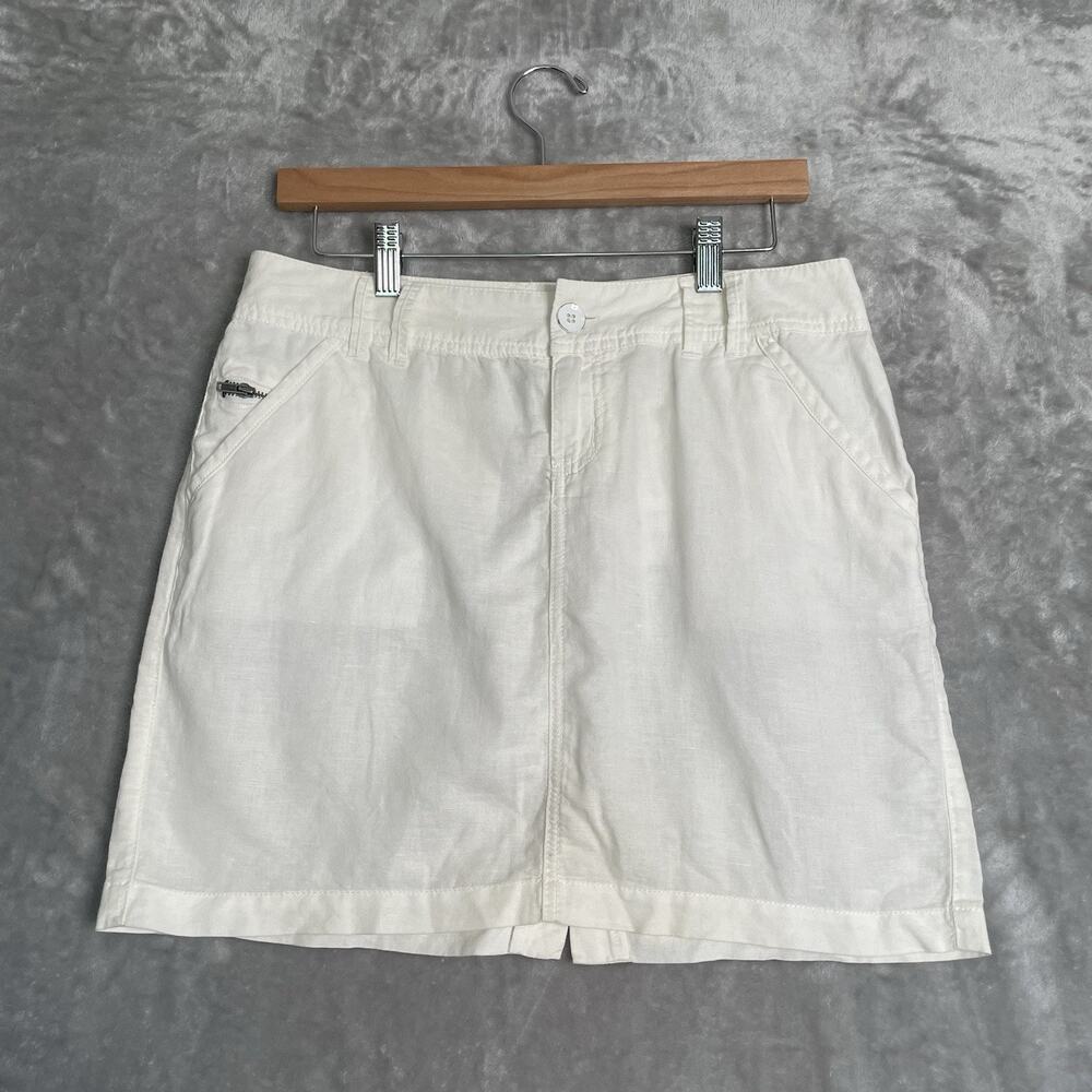 Converse Linen Mini Skirt Womens 6 Off White Ivory Zipper Pockets VTG Y2K
